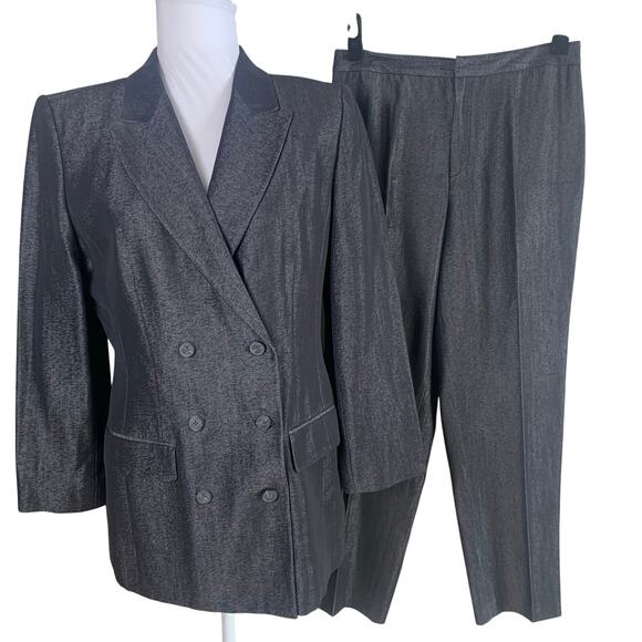 Ellen Tracy Sz 6 Pant Suit w Double Breasted Long Blazer Jacket Wool Gray Career - Picture 1 of 11